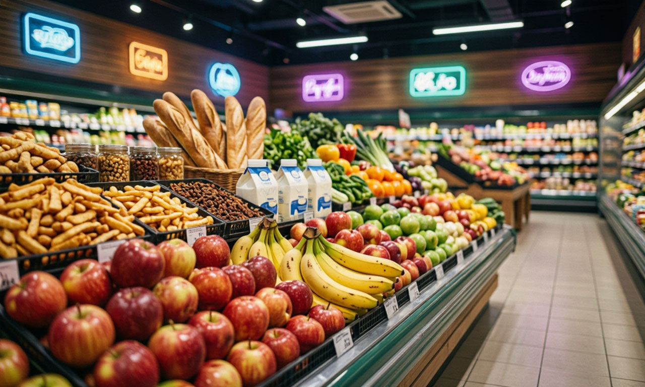 Освещение и навигация в продуктовом магазине по франшизе